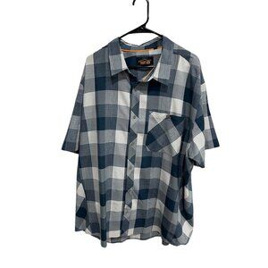 Orvis Trout Bum Plaid Short Sleeve Button Front Shirt Blue White Sz XXL Preppy